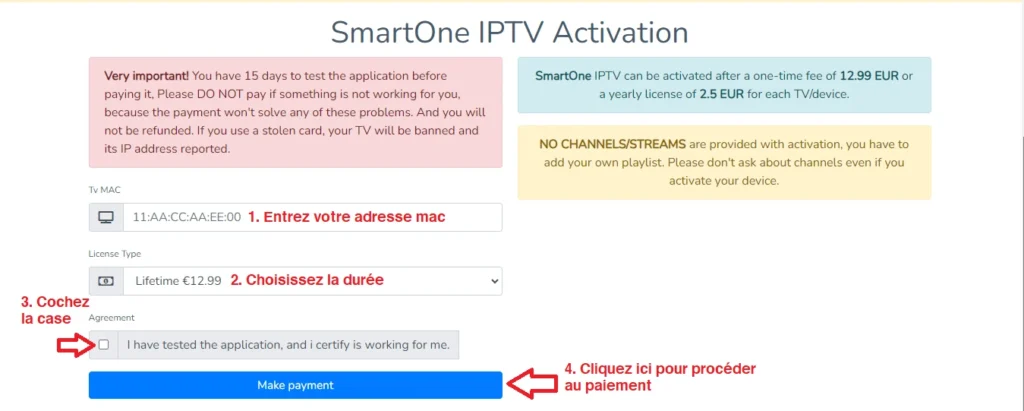 page de paiement de smartone iptv
