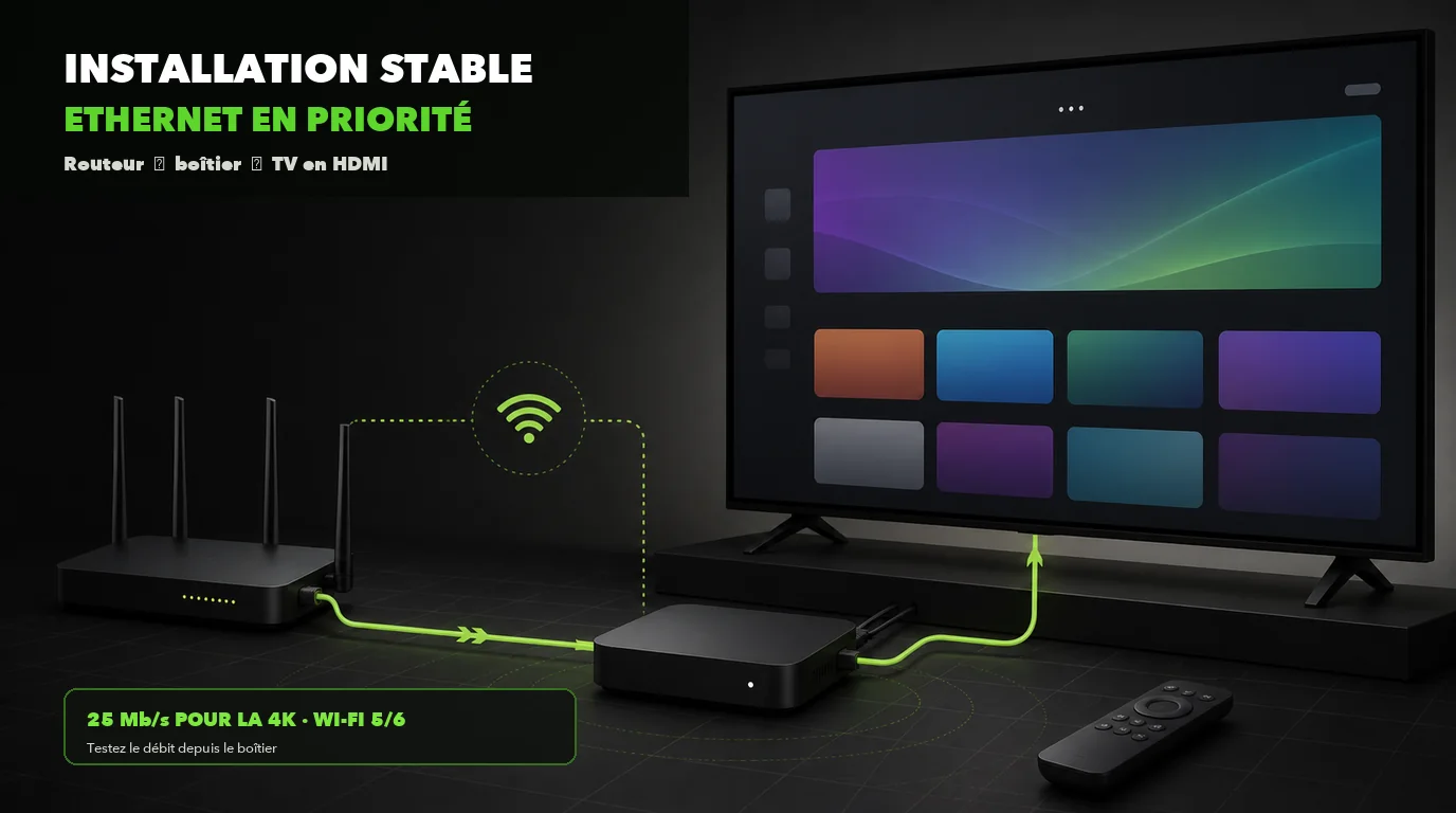 Installation du boîtier TV entre le routeur et la télévision en HDMI