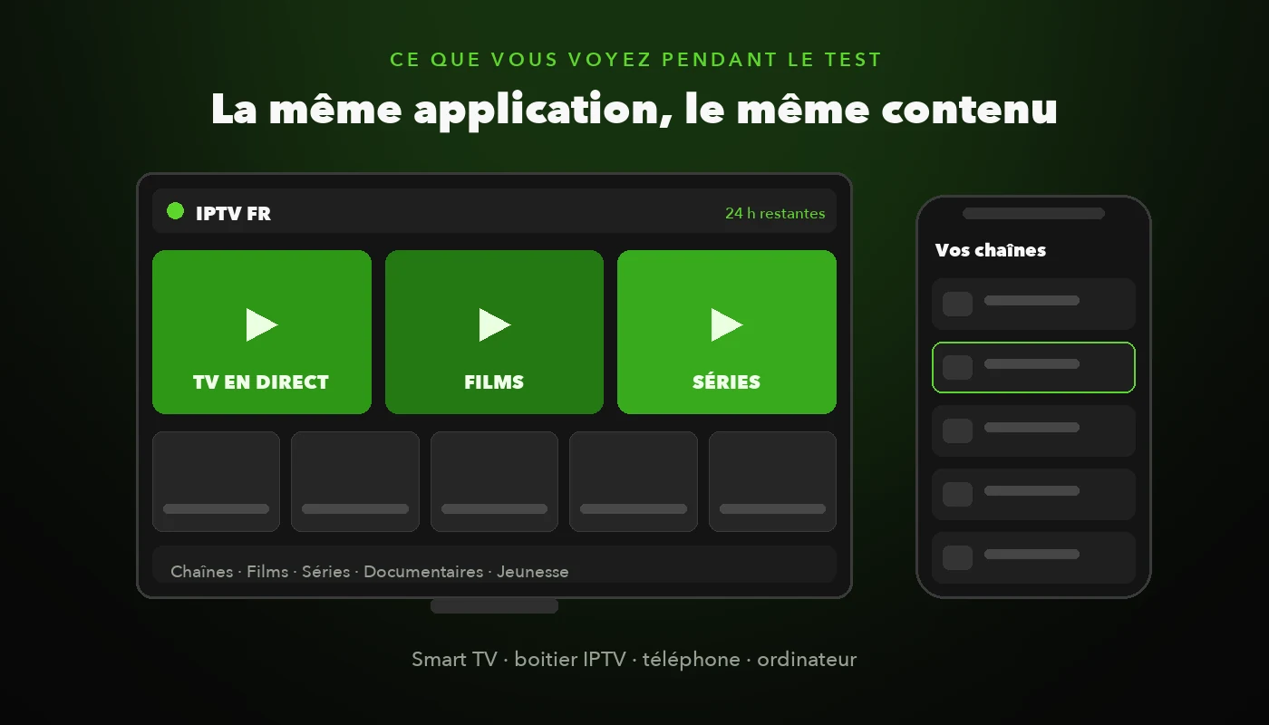 application du test iptv gratuit sur Smart TV et telephone